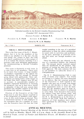 The B.C. Mountaineer 1923 March cover